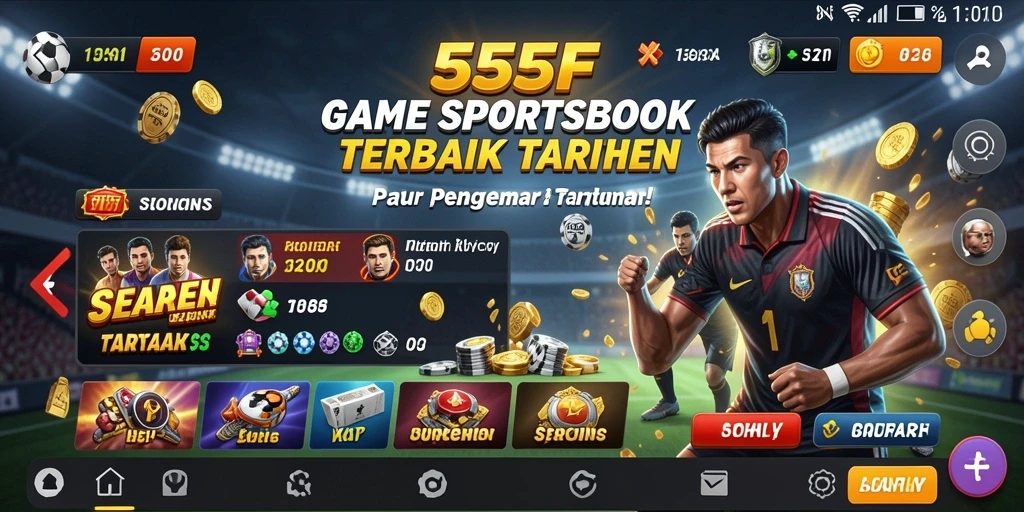Screenshot menampilkan antarmuka taruhan dalam aplikasi Sportsbook 555F.