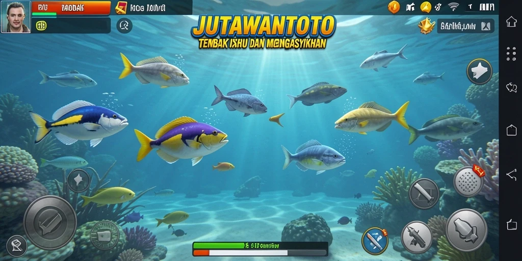 Screenshot gameplay <strong>JUTAWANTOTO</strong> menunjukkan aksi menangkap ikan yang mengasyikkan.